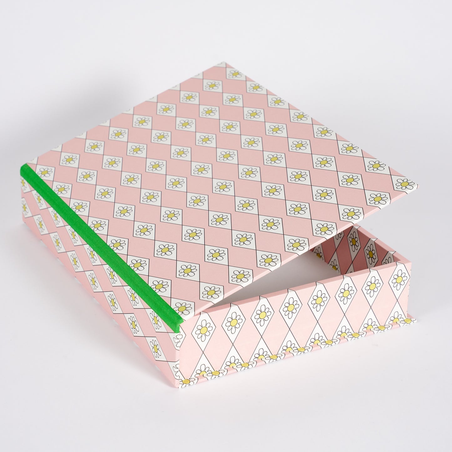 A4 Boxfile - Pink Diamond Daisy - Green Grass