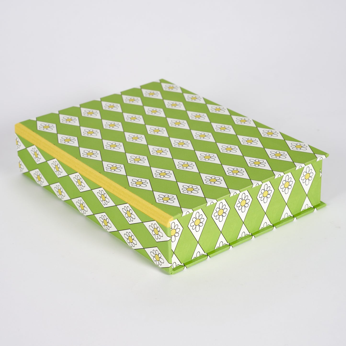 A5 Boxfile - Green Diamond Daisy - Yellow