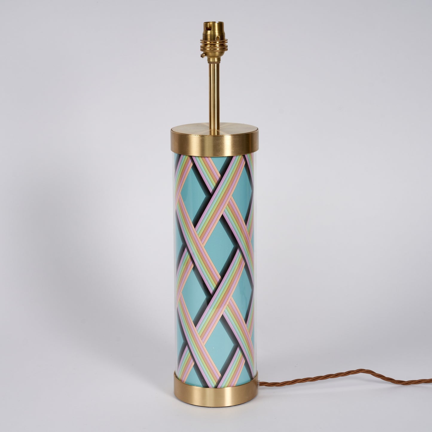 Trellis Work - Light Teal Glass & Brass Lamp
