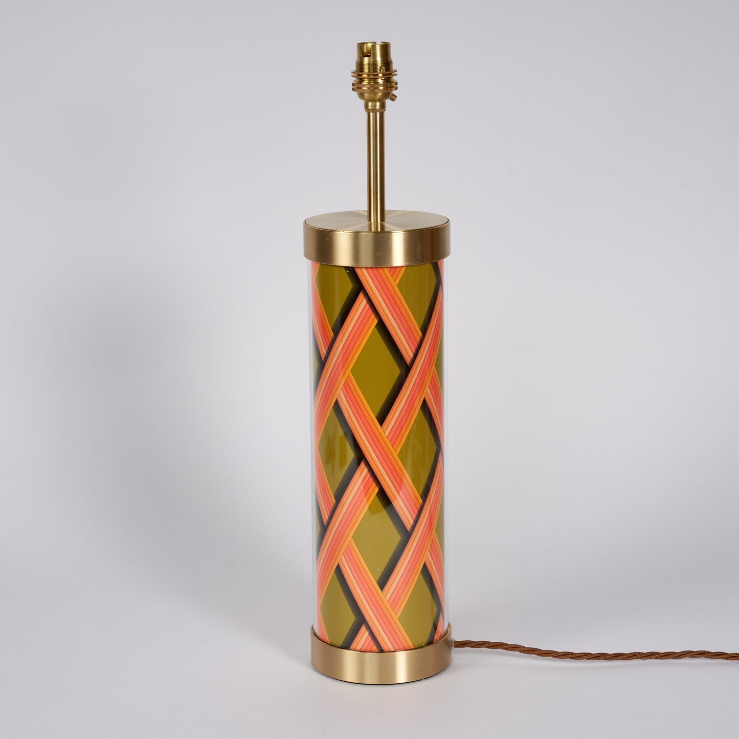 Trellis Work - Bright Olive Glass & Brass Lamp