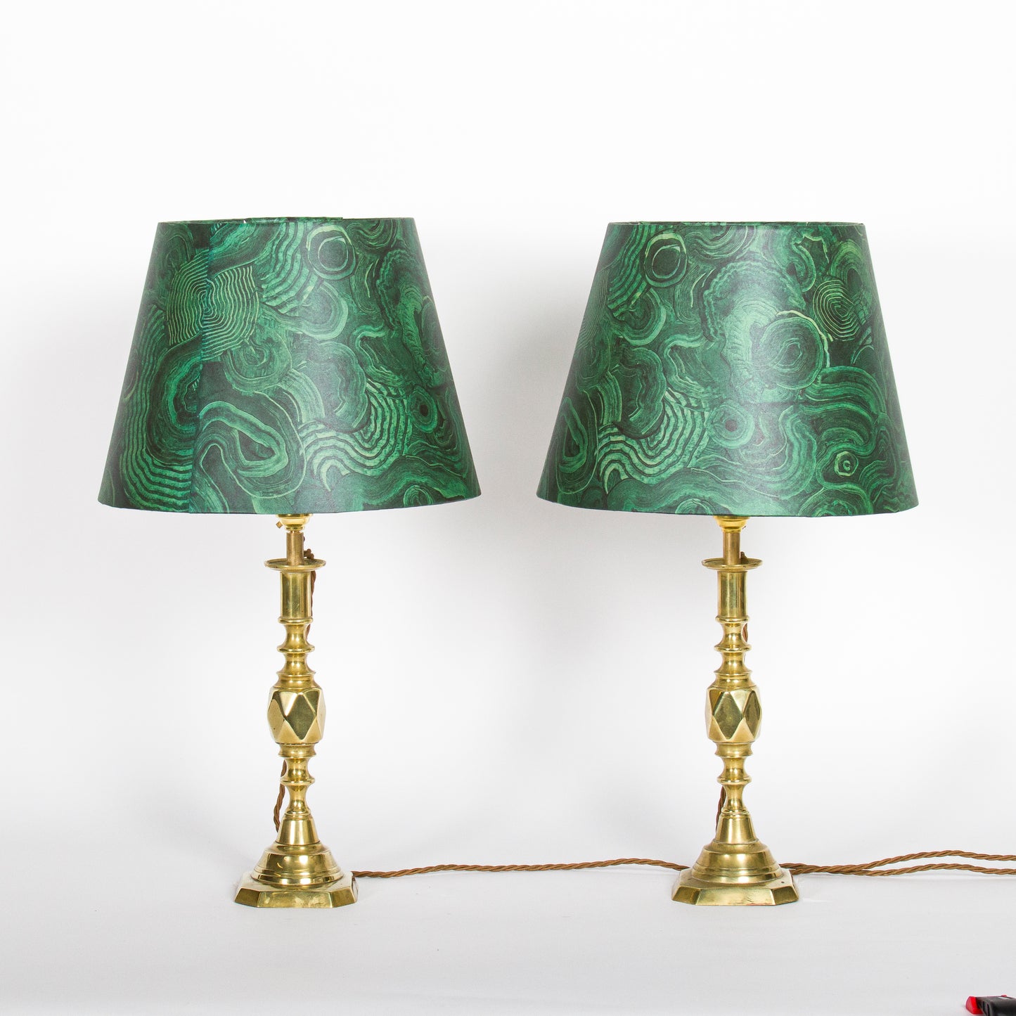 A pair of brass candlesticks converted to lamps - ’The Diamond Princess’