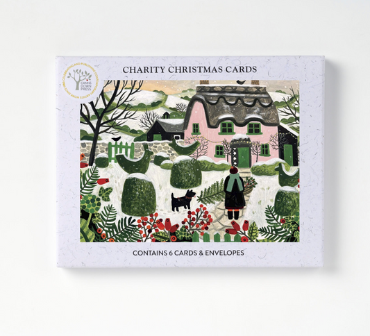 Pink Cottage and Snowy Topiary - Pack of 6 Christmas Cards