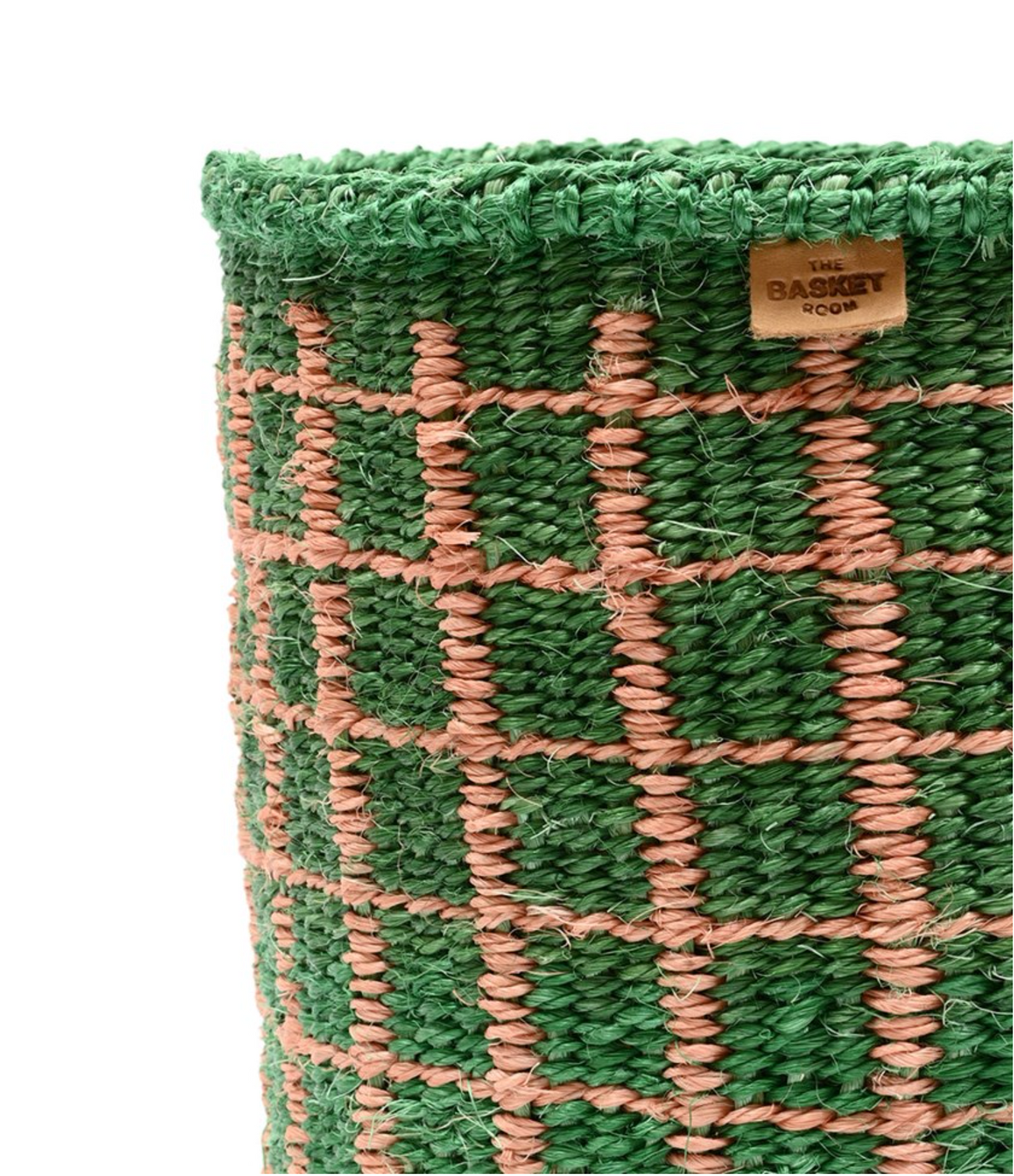 MAPATO: Green & Pink Check Woven Storage Basket - Medium