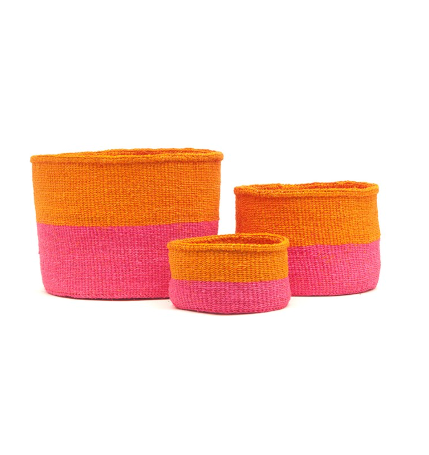 KALI: Orange & Neon Pink Duo Colour Block Woven Basket - Medium