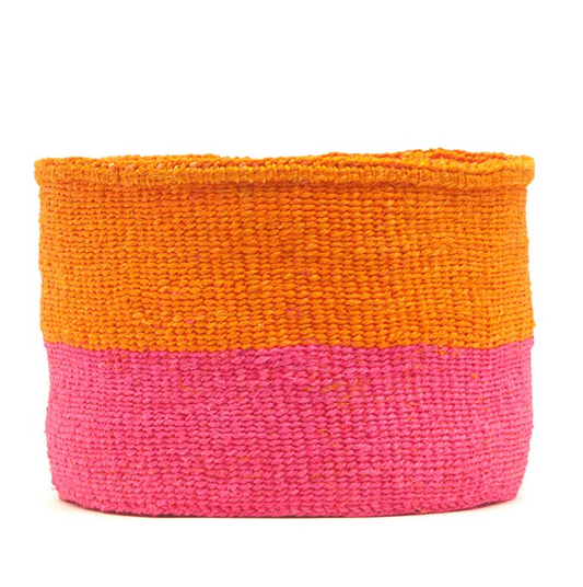 KALI: Orange & Neon Pink Duo Colour Block Woven Basket - Small