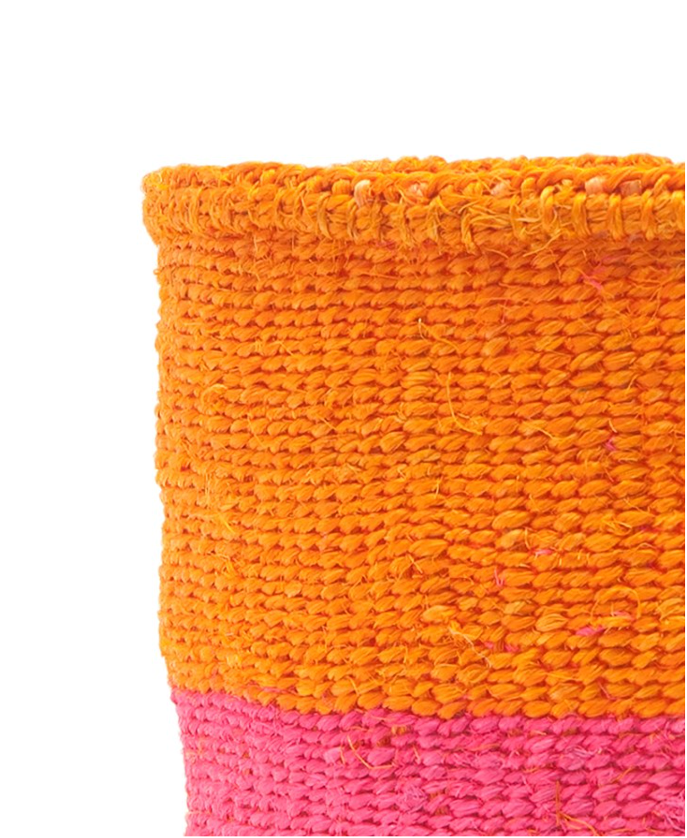 KALI: Orange & Neon Pink Duo Colour Block Woven Basket - Medium