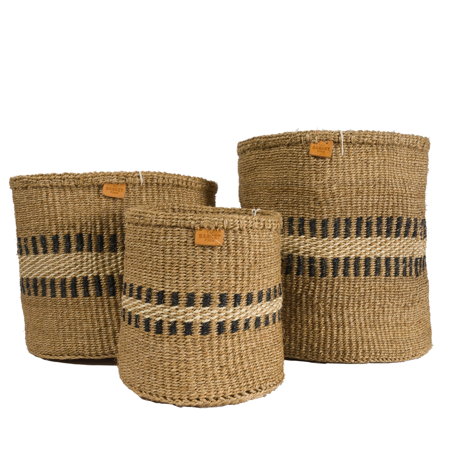 Charcoal Stripe Woven Basket - Medium