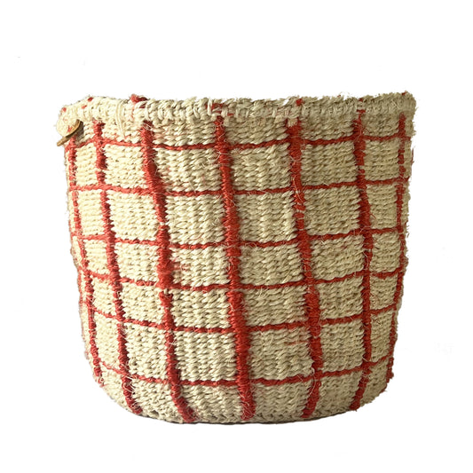 Red Check Woven Basket - Small