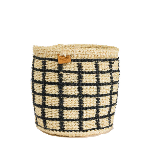 Black Check Woven Basket - Small