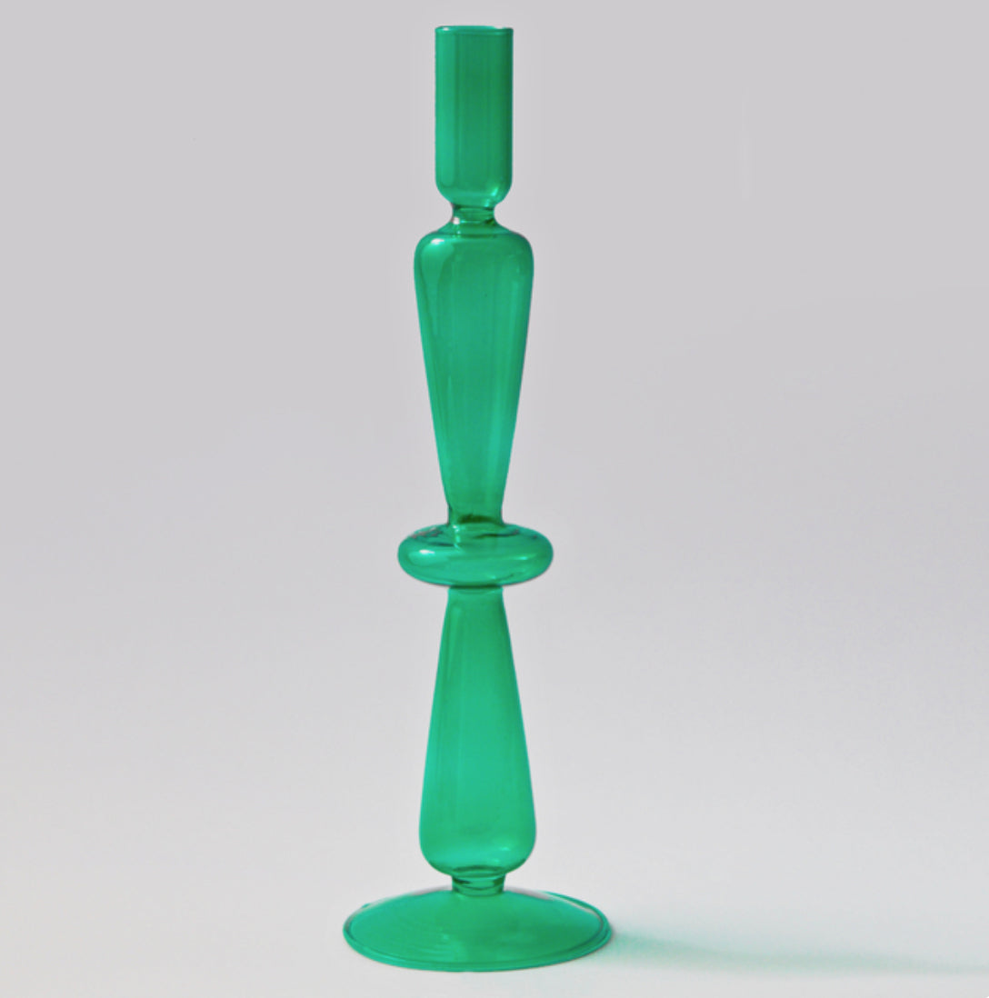 Tall Green Glass Candle Holder / Vase