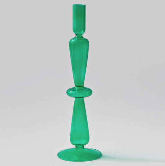 Tall Green Glass Candle Holder / Vase