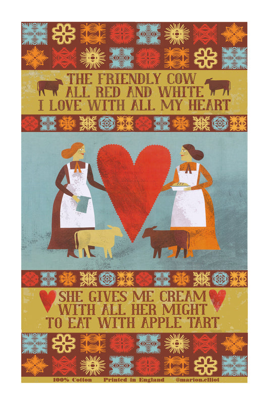 Friendly Cow Tea Towel By Marion Elliot