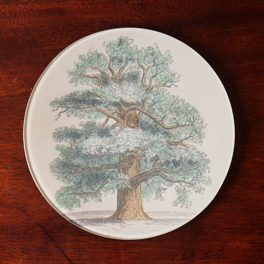 7" Round Oak Tree Decoupage Tray