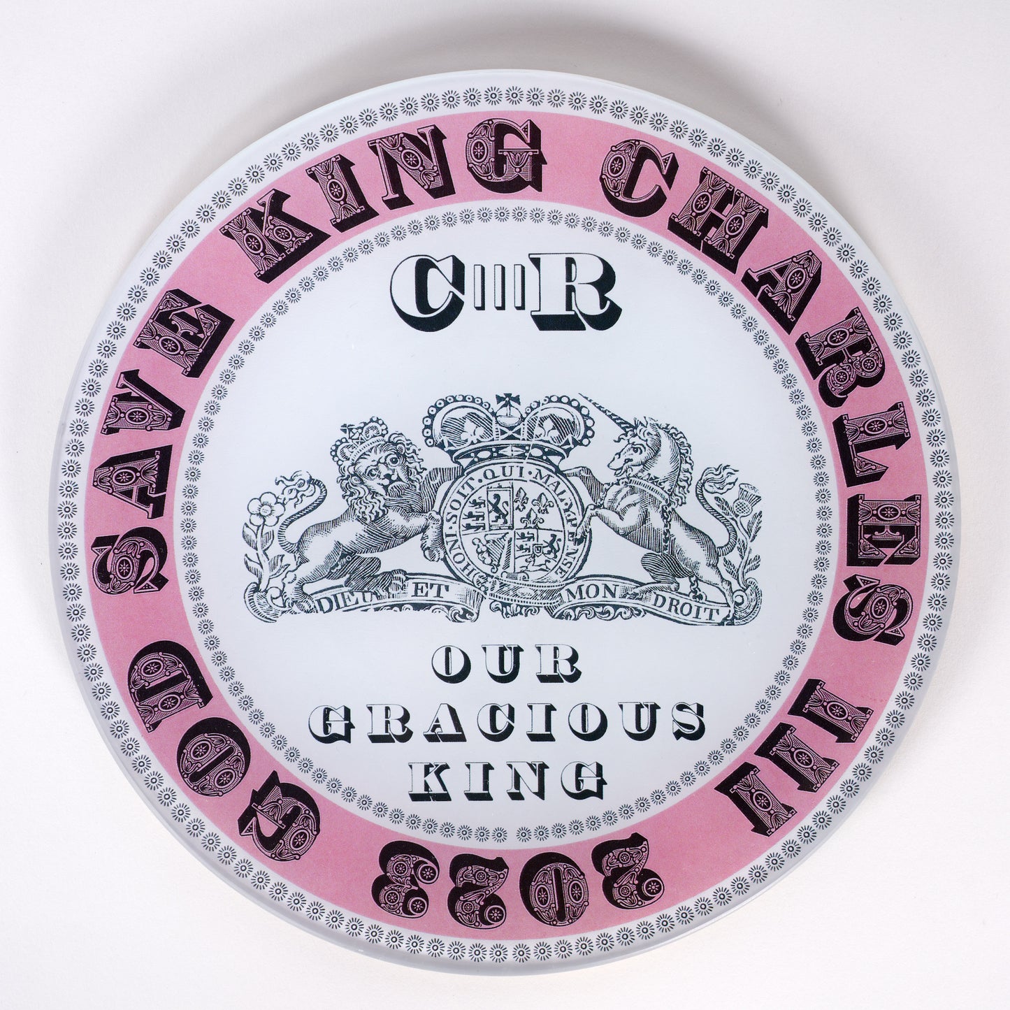 7” 'King Charles III 2023' Commemorative Decoupage Plate - Pink