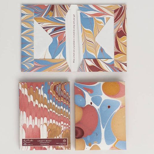 Hand Marbled Notecard Set - 6 Cards: Desert Feather