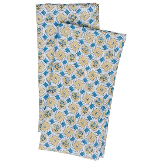 Hand Block Linen Napkin Set Spring Bloom: Blue