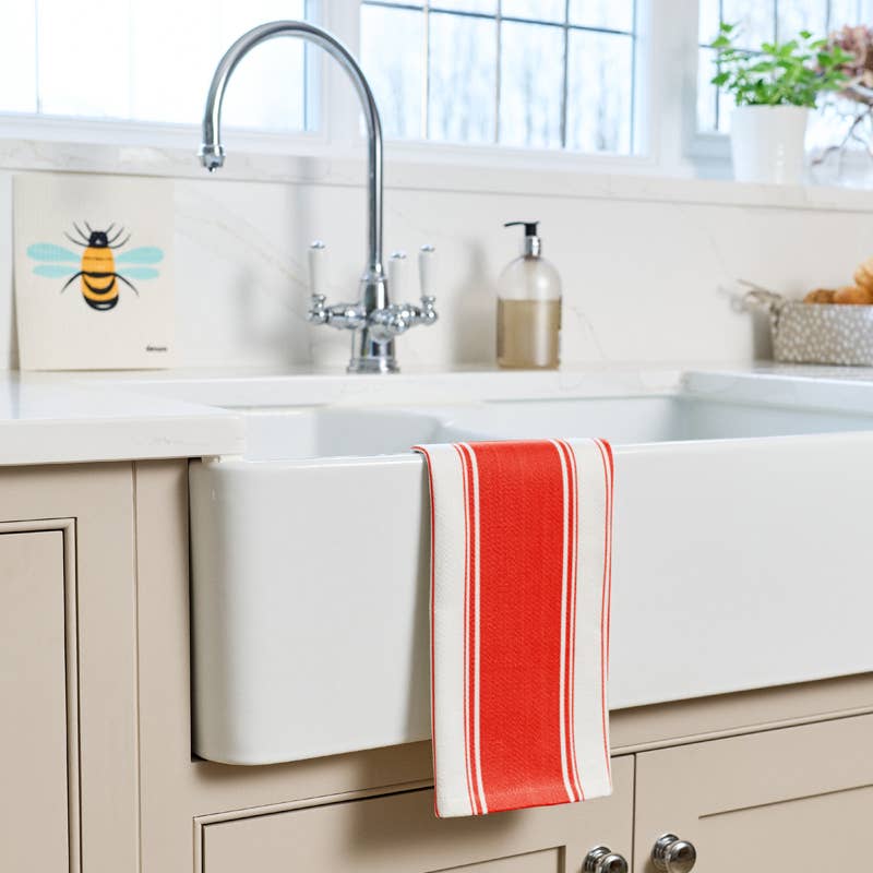 Striped Cotton Tea Towel - Scarlet