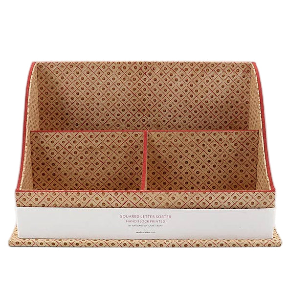 Block Printed Wave Letter Sorter: Dot Grid Ochre