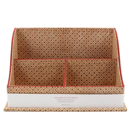 Block Printed Wave Letter Sorter: Dot Grid Ochre