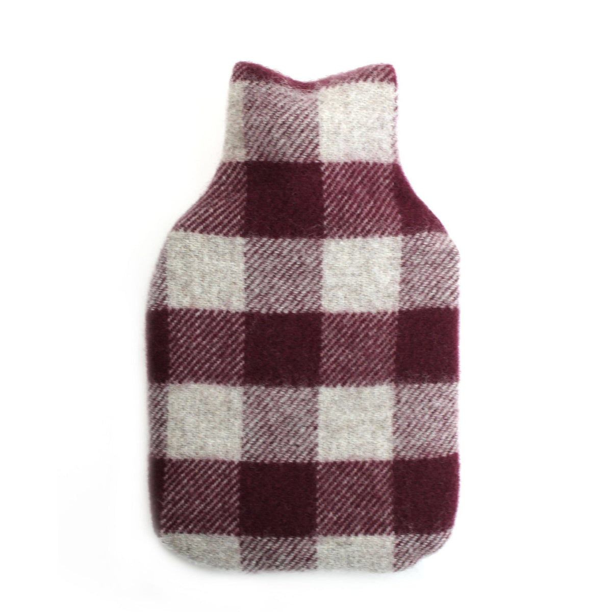 Burgundy Check Pure Wool Hot Water Bottle