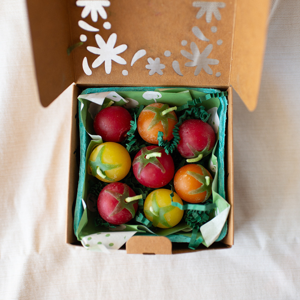 Cherry Tomato Beeswax Birthday Candles - 8