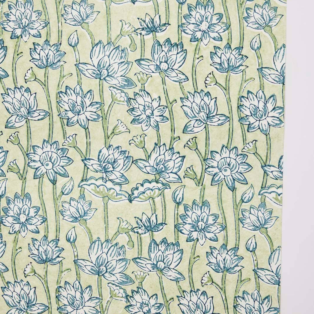 Block Printed Wrapping Paper - Lotus Indigo