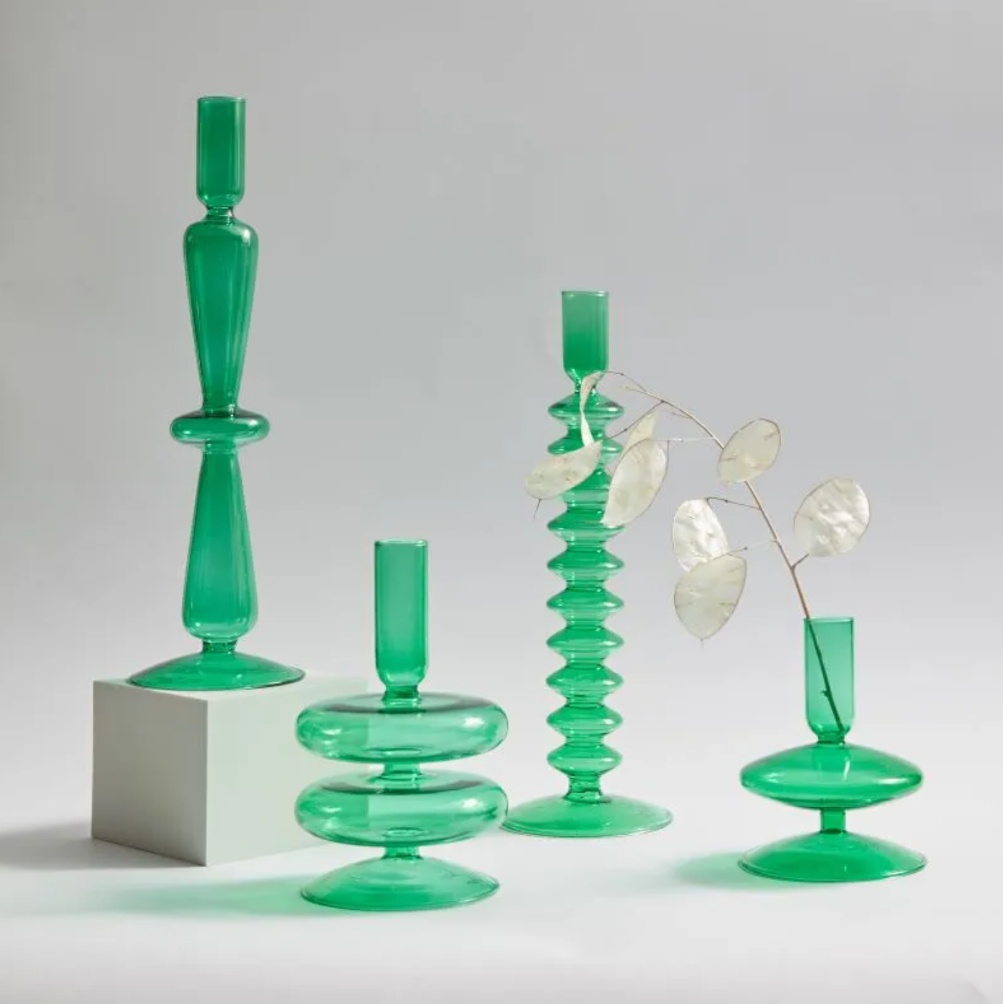 Green Glass Candle Stick / Vase
