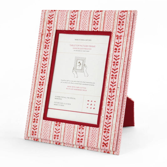 Table Top Picture Frame - Floral Stripe Red