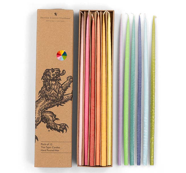 12 Thin Taper Coloured Candles