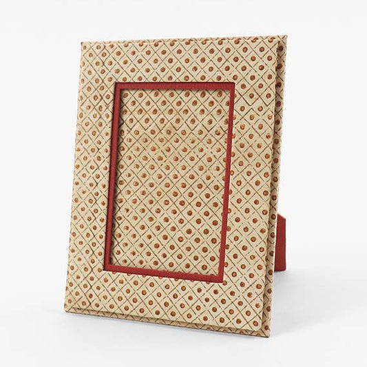 Block Printed Picture Frame - Dot & Grid: Ochre