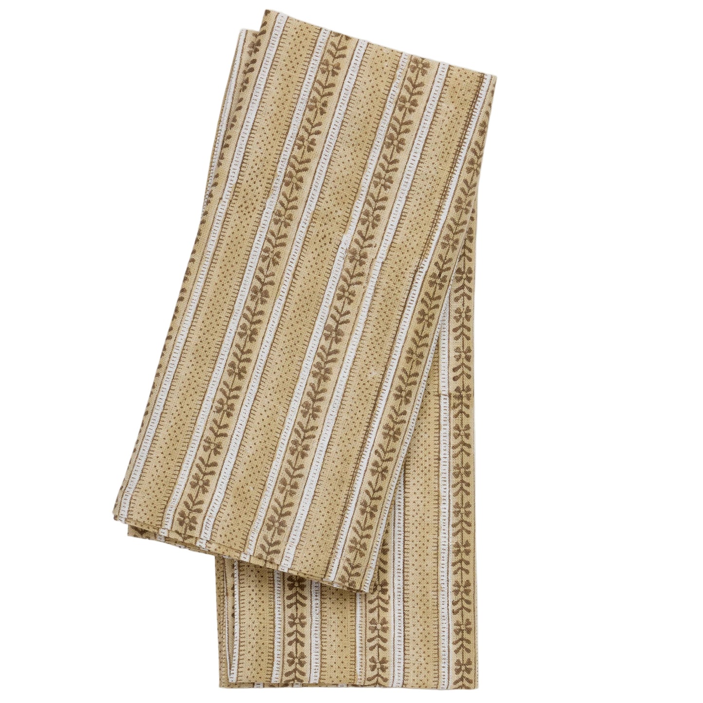 Block Printed Linen Napkin Set Floral Stripe: Ochre