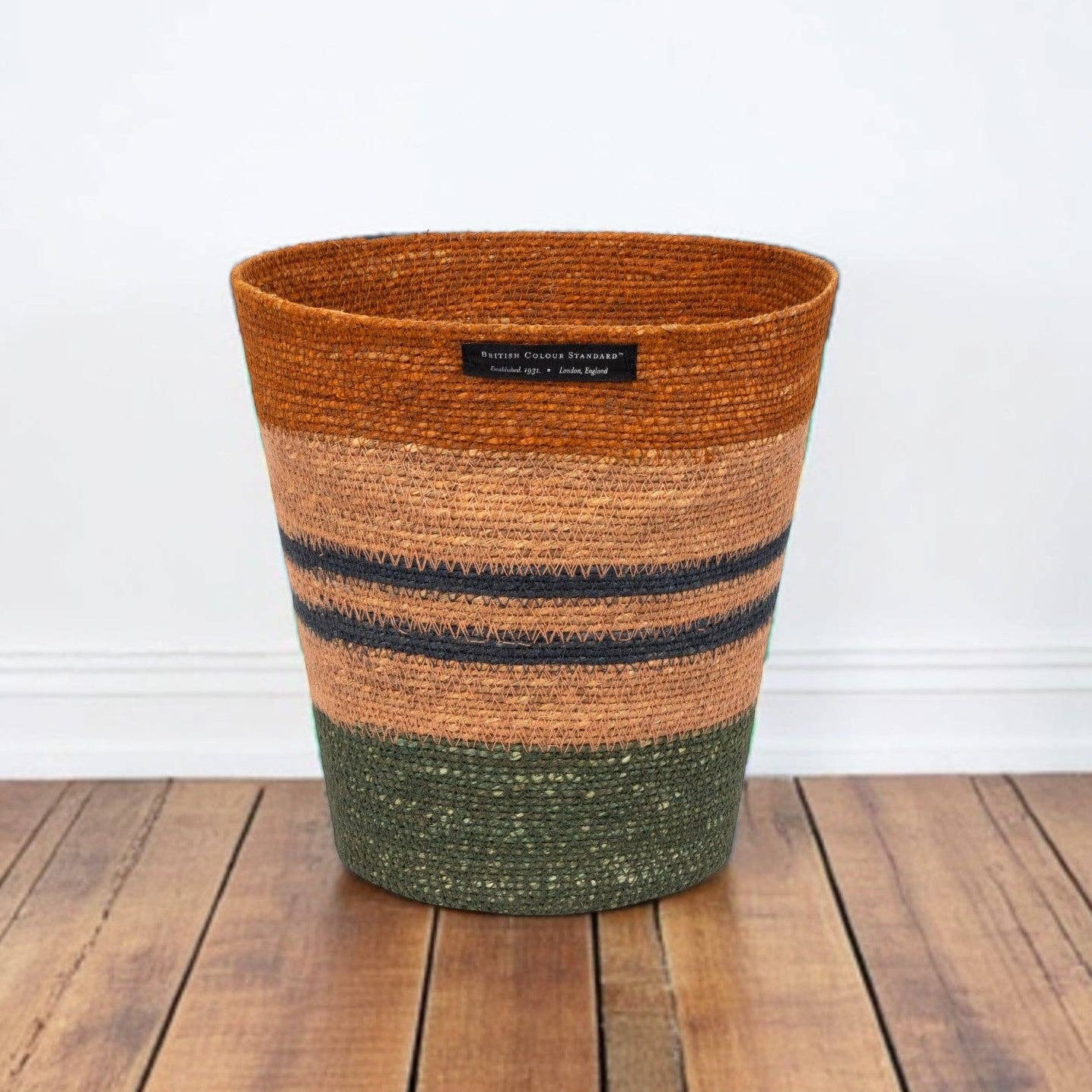 Seagrass Waste Paper Basket -  Olive & Old Rose