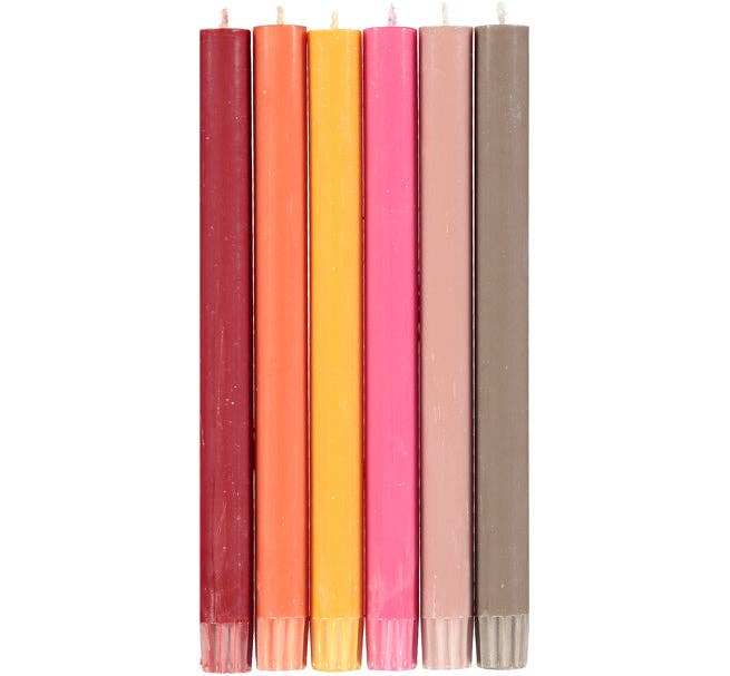 Mixed Set Warm Rainbow Dinner Candles - Pack of 6