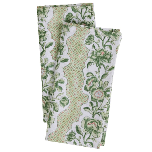Block Printed Set of 2 Napkins  - Blooming Trellis: Green