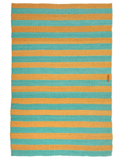 MSHALE: Golden Yellow & Turquoise Striped Woven Sisal Rug