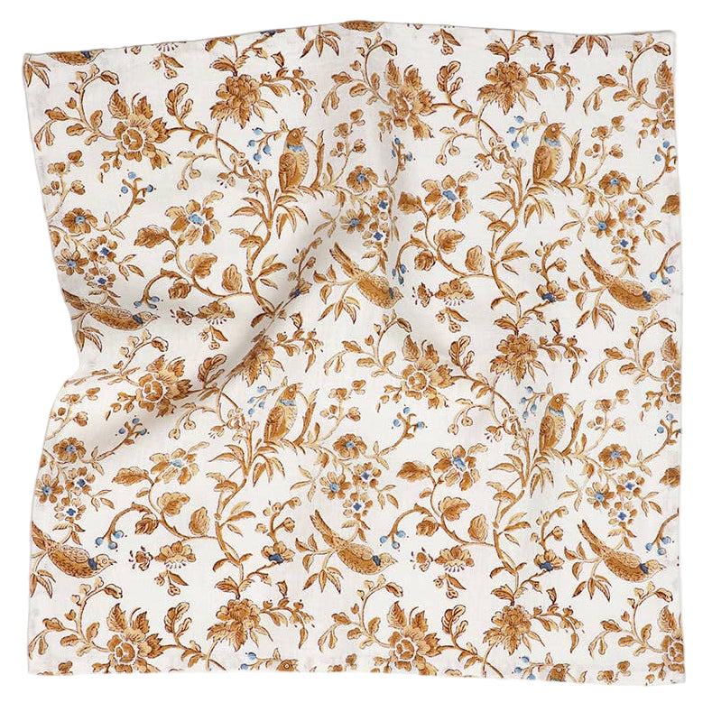 Block Printed Linen Napkin Set Of 2 - Robin & Peony: Yellow