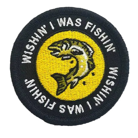 Embroidered 'Wishin' I Was Fishin'' Iron-on Patch