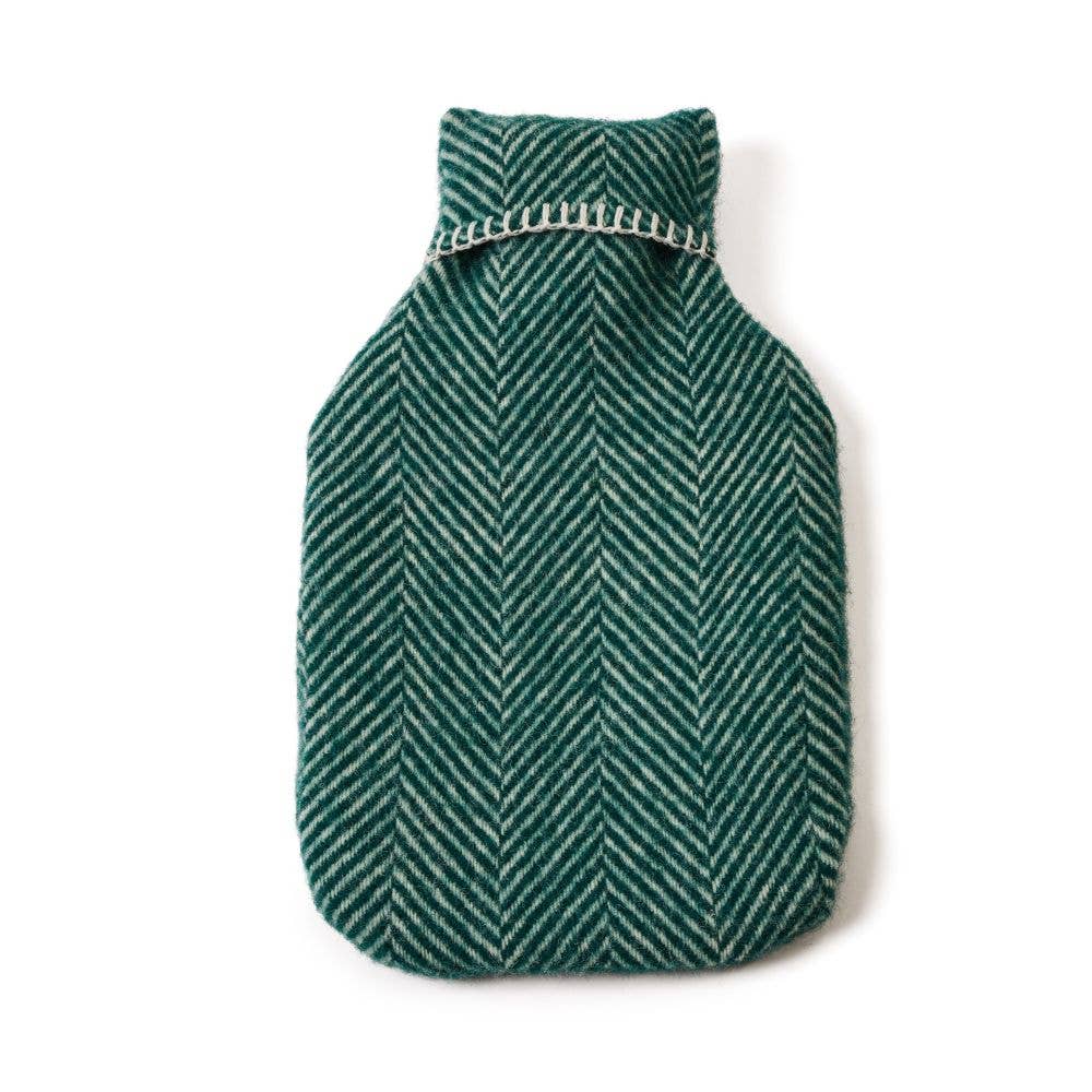Fishbone Pure Wool Hot Water Bottle - Emerald Green