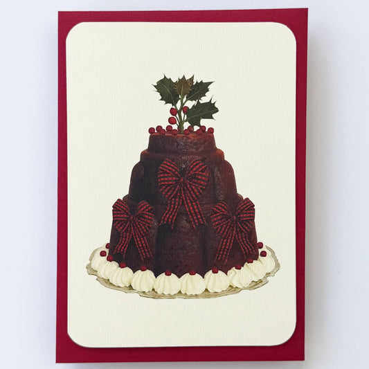Christmas Plum Pudding Three Bows Greeting Card