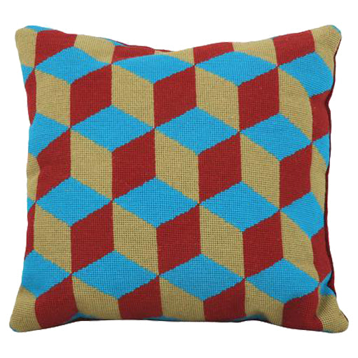 Falling Cubes Cushion - Blue