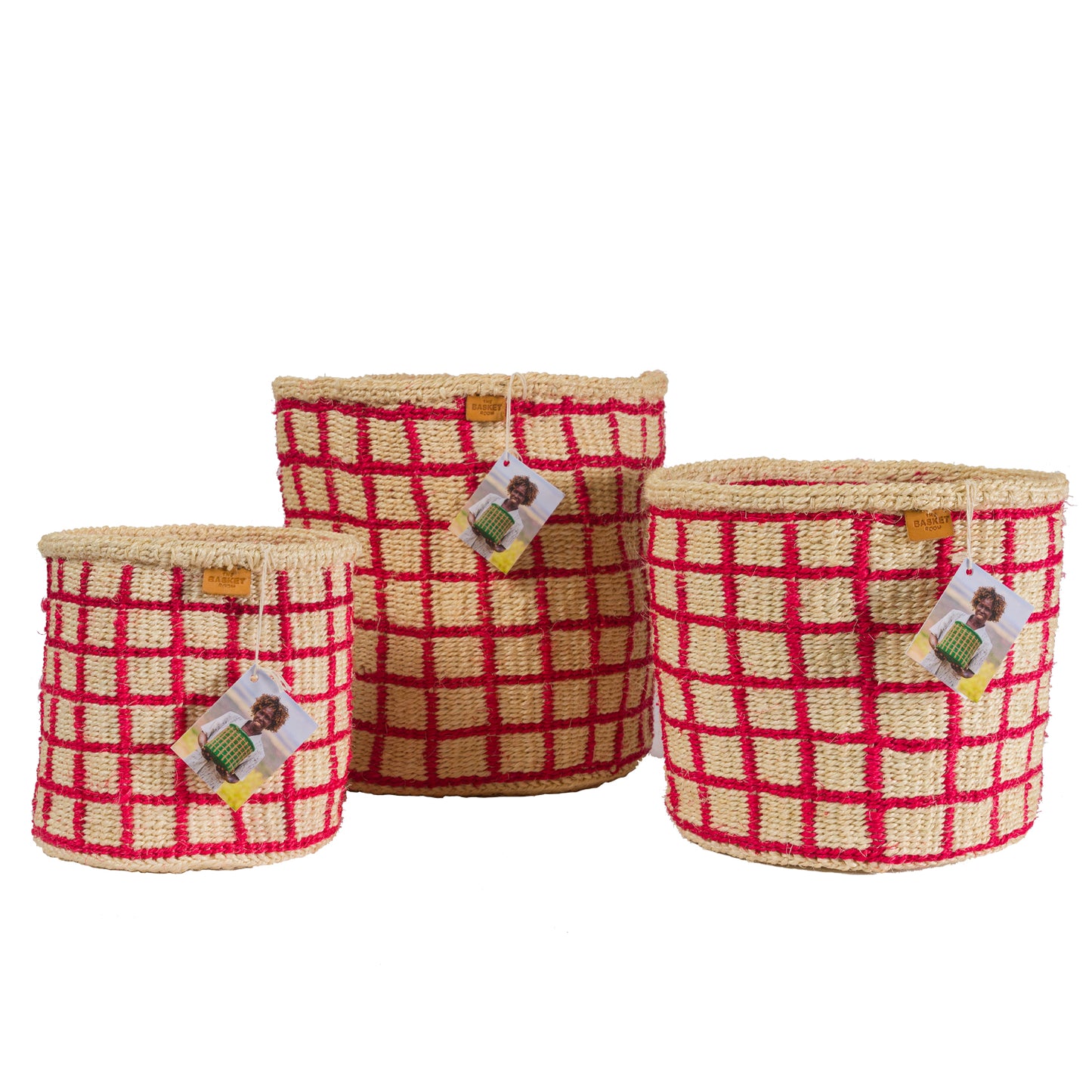 Red Check Woven Basket - Large