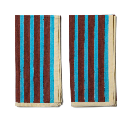 Block Stripes Napkins: Cyan/Russet