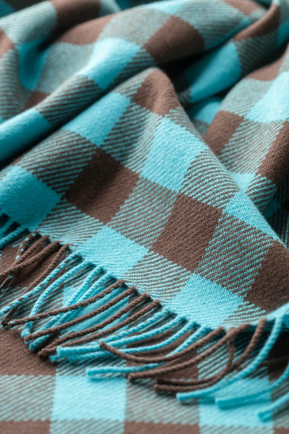 Limited Edition Block Check Throw - Turquoise & Brown