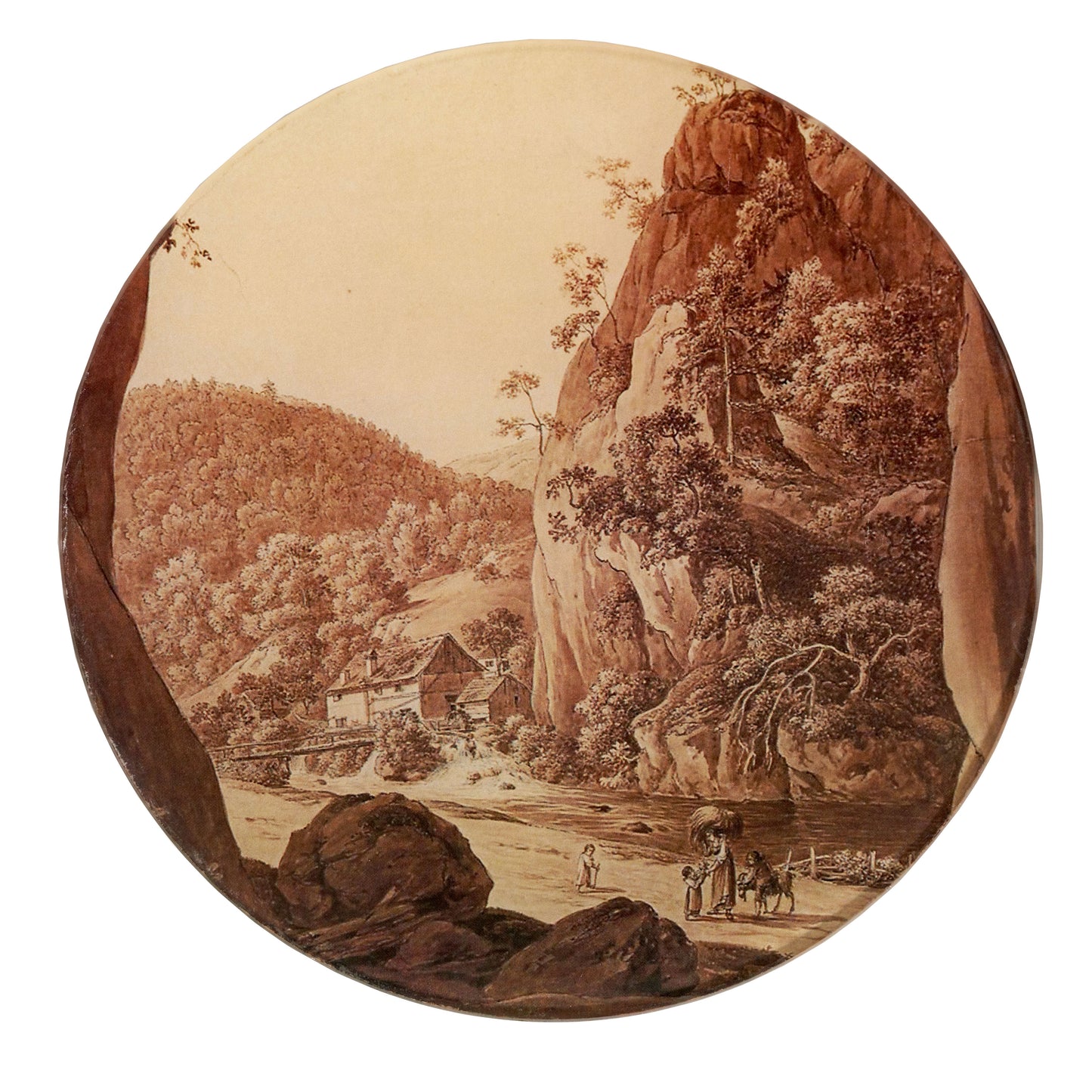 7” C19th Pastoral View through a Cave Decoupage Plate