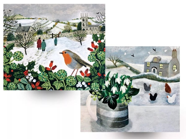 Robin & Hens In Snow by Sarah Bowman & Vanessa Bowman - Pack of 6 Christmas Cards