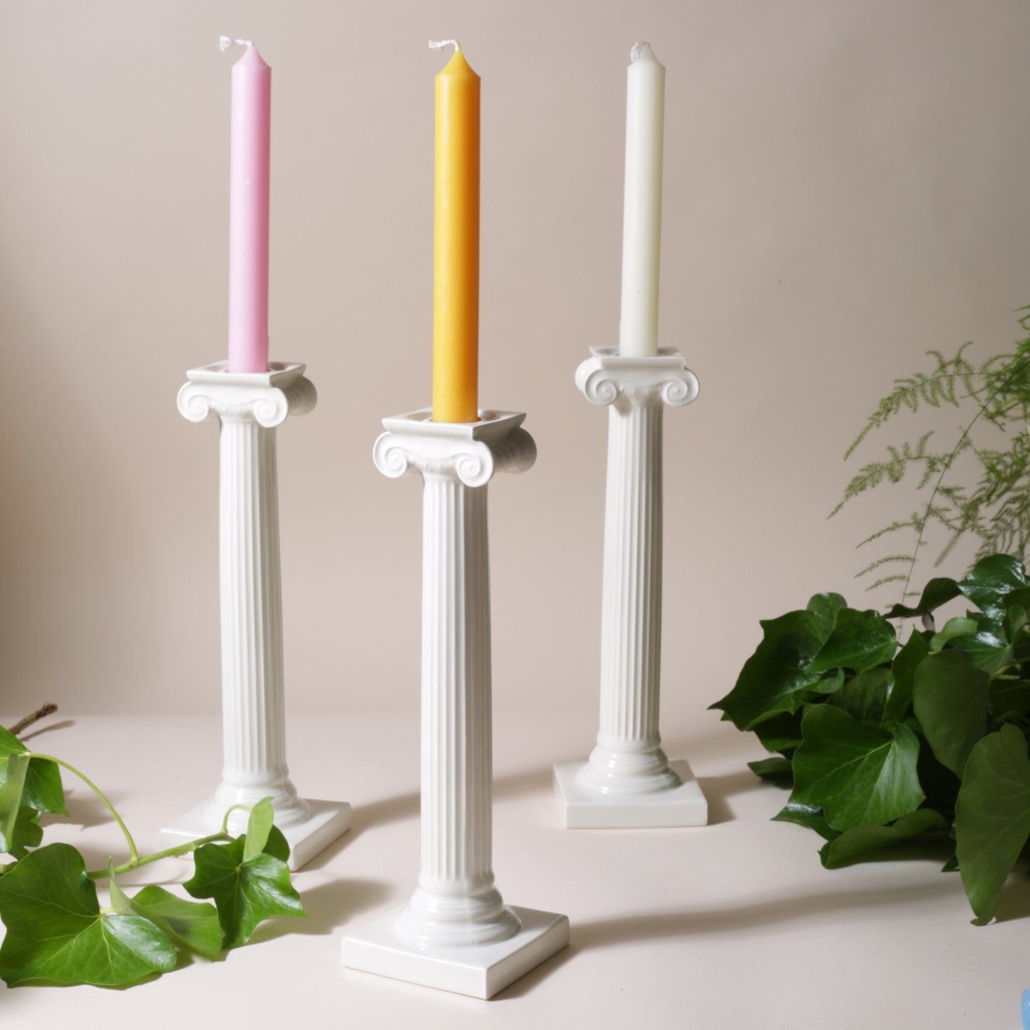 Ionic Column Creamware Candlestick