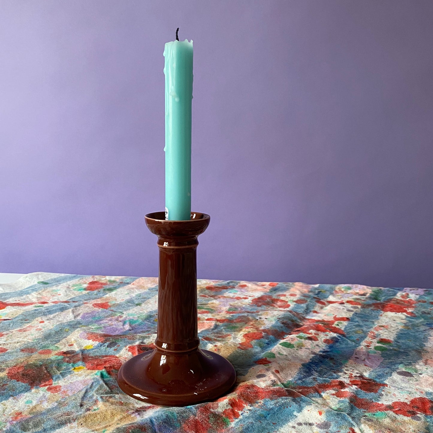 Brown Glazed Column Candlestick - Small