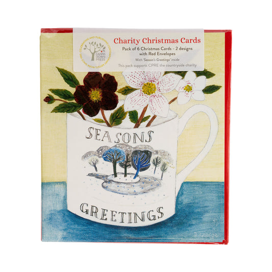 Seasons Greetings & Snowdrops in Jug by Debbie George - Pack of 6 Christmas Cards