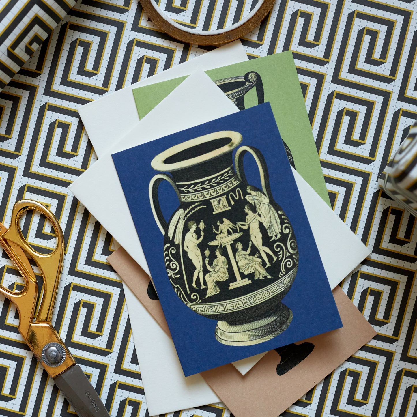 Greek Vase Greeting Card - Navy