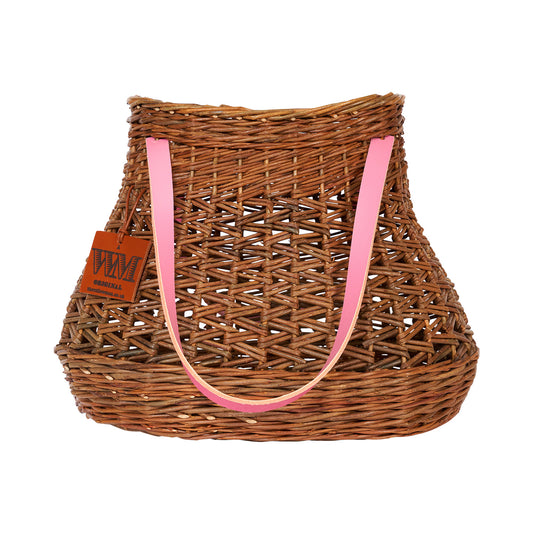 Willow Basket with Pink Leather Straps - Small